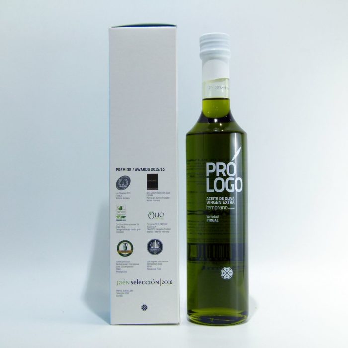 Estuche de aceite de oliva virgen extra temprano Prologo 500 ml