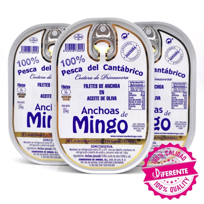 3 hansas de anchoas de Conservas Mingo serie oro